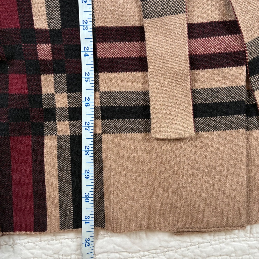 NWT Christian Siriano Hooded Cardigan L Tan Plaid Belted Knit Sweater Jacket - Picture 3 of 9